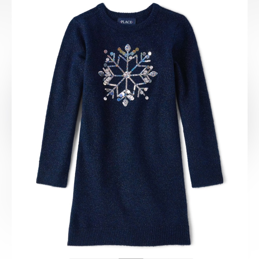 The Children’s Place Girls Sequin Snowflake Sweater Dress Blue NWT Size 14